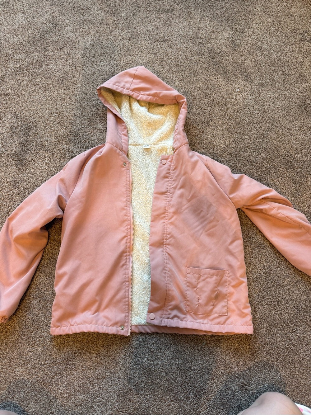 SHEIN Pink Hooded Sherpa-Lined Puffer Jacket for Kids